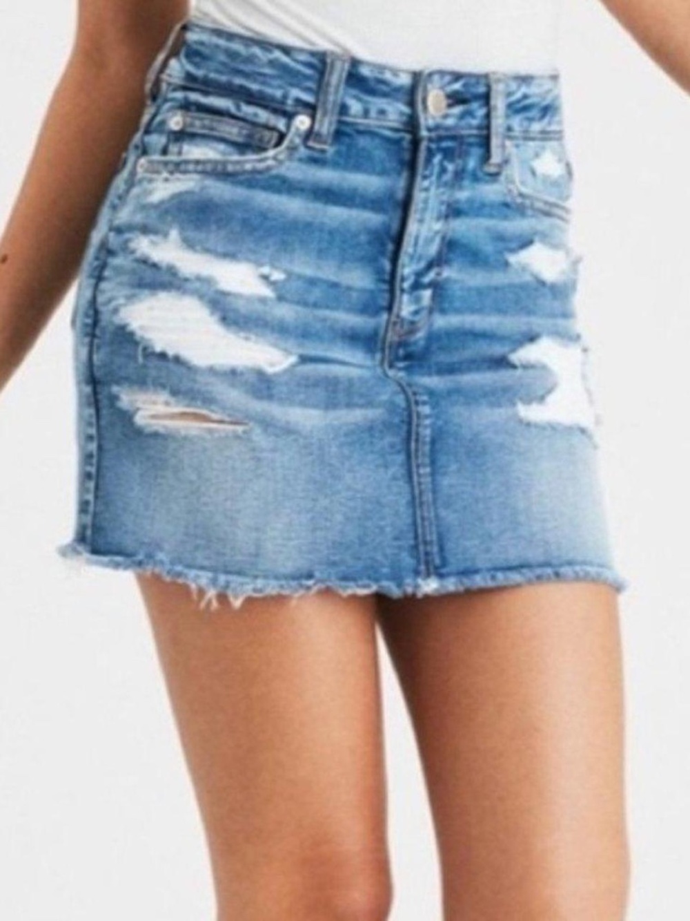 American Eagle Next Level Stretch Ripped Denim Skirt (Size 00)